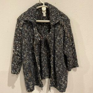 Chico's Soft Chunky Knit Fringe Open Front Cardigan Multicolor Size 12 (Ch…